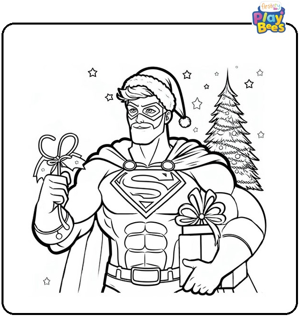 Superhero Christmas Coloring Page