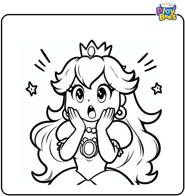 Surprised Princess Peach Coloring Page