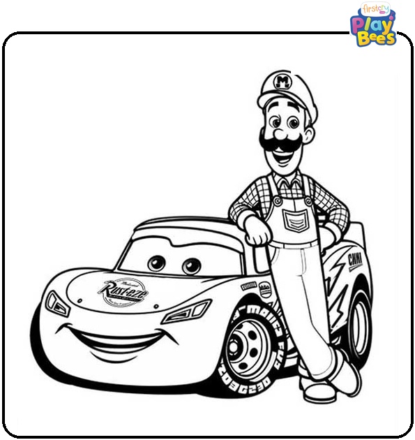 The McQueen with Mario Bros Coloring Page