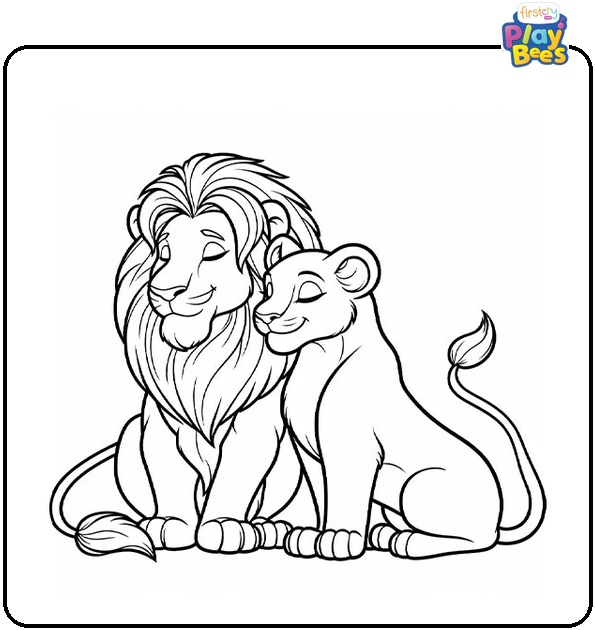 The Lion and Lioness Coloring Page