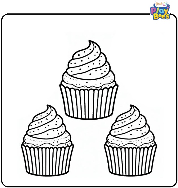Three Cupcakes Coloring Page