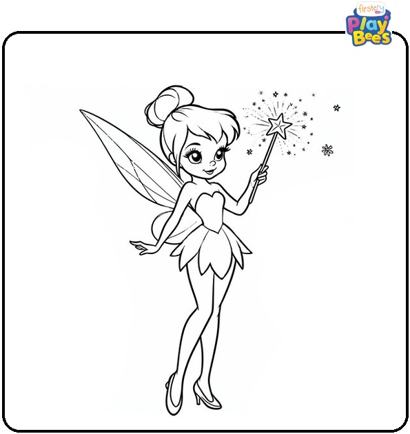 Tinkerbell Holds a Wand Coloring Page Tinkerbell Holds a Wand Coloring Page