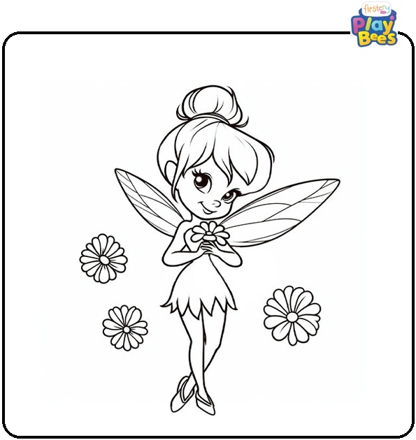 Tinkerbell With Flowers Coloring Page Tinkerbell With Flowers Coloring Page