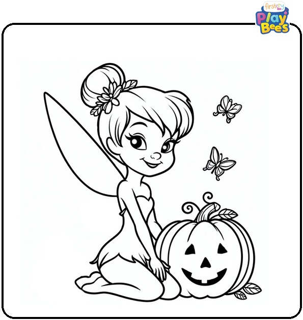 Tinkerbell with Pumpkin Coloring Page Tinkerbell with Pumpkin Coloring Page