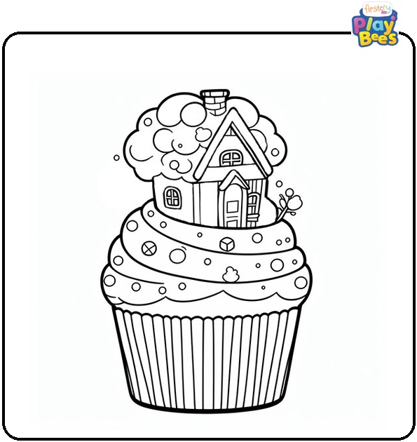 Tree House Cupcake Coloring Page