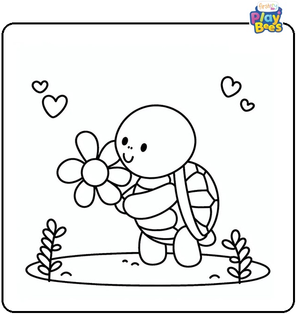 Turtle Holding a Flower in Mouth Coloring Page