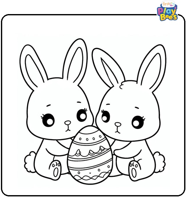 Two Bunnies Hold One Egg Coloring Page