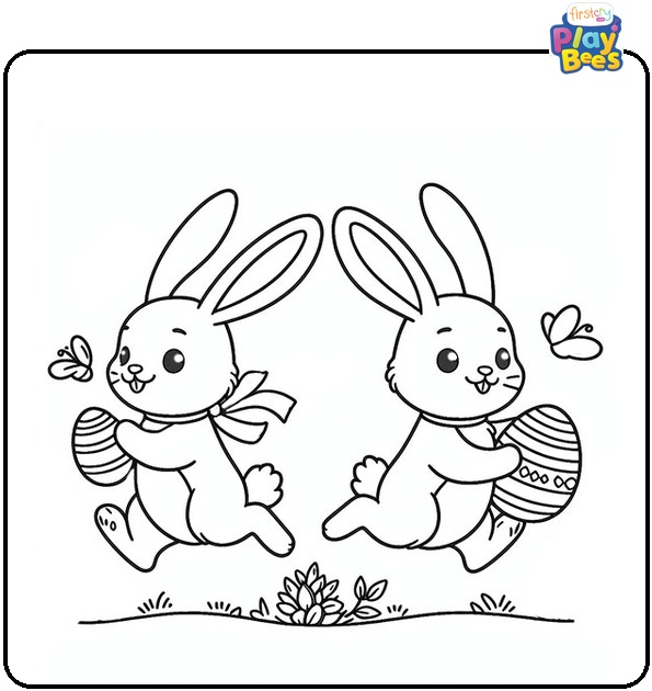 Two Running Easter Bunnies Coloring Page