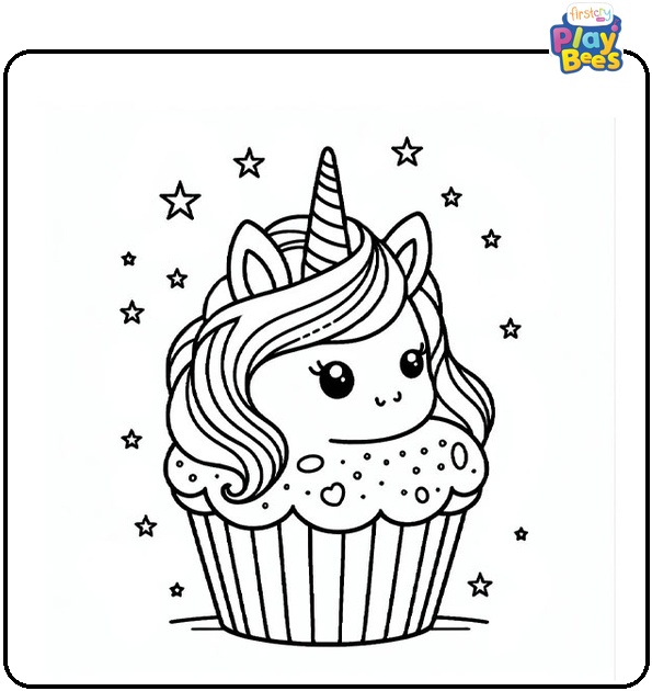 Unicorn Cupcake Coloring Page
