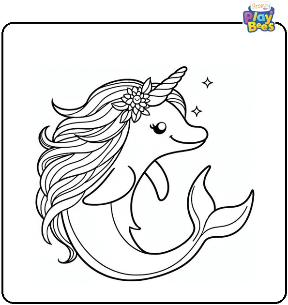 Unicorn Dolphin Coloring Page