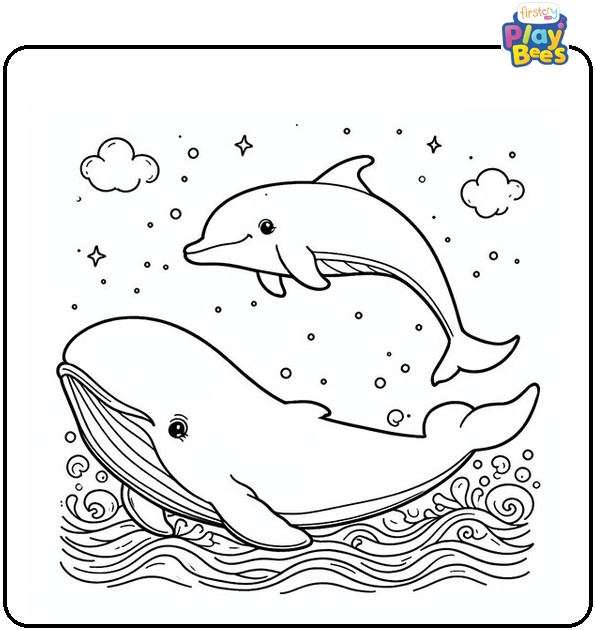 Whale and Dolphin Coloring Page