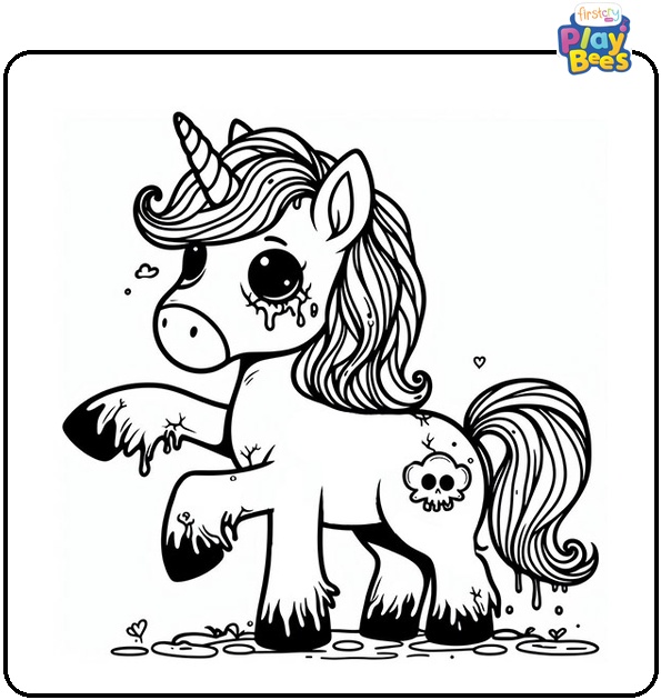 Zombie Unicorn Coloring Page