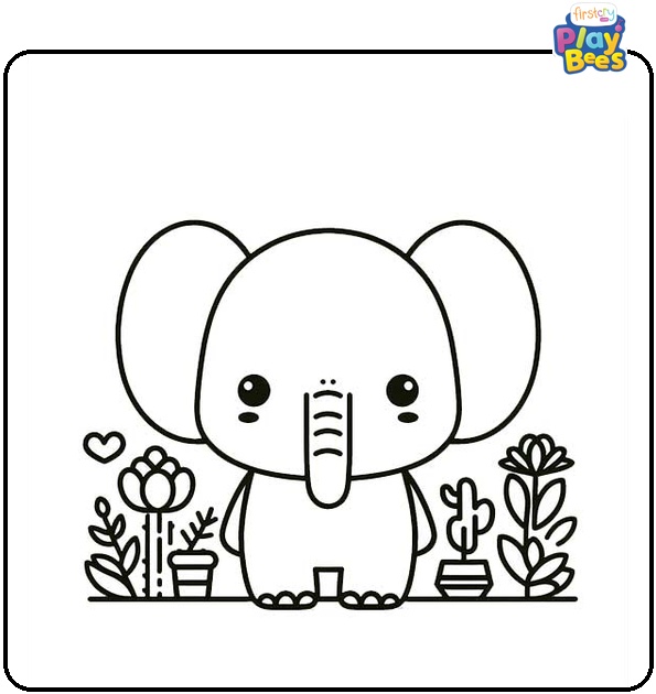 Kawaii Elephant Coloring Page