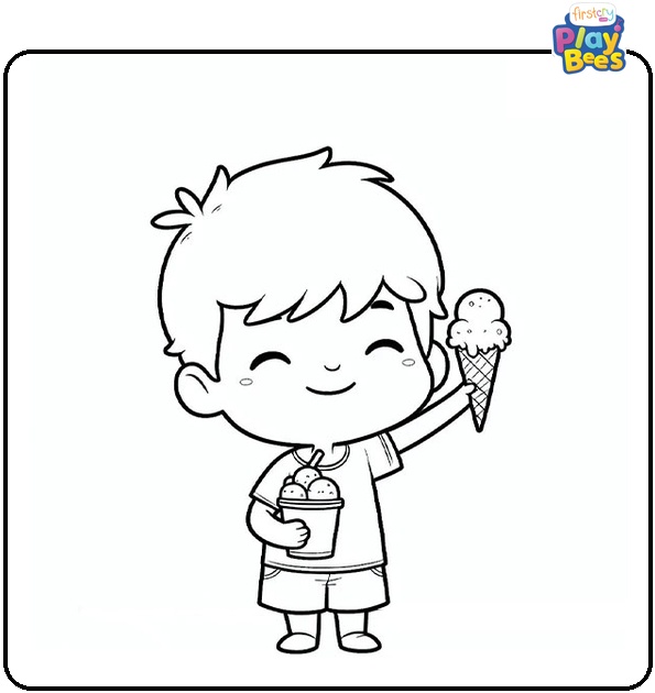 A Boy With Ice Cream Coloring Page