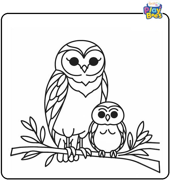 Adult and Baby Owl Coloring Page