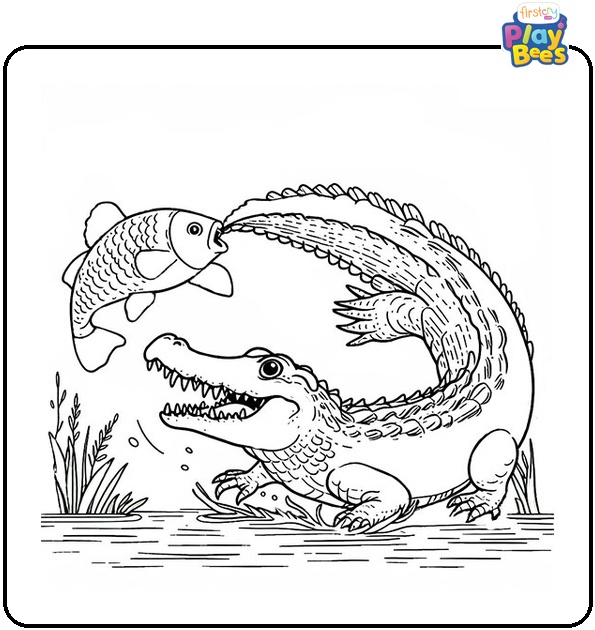 Alligator Hunting Fish Coloring Page Alligator Hunting Fish Coloring Page