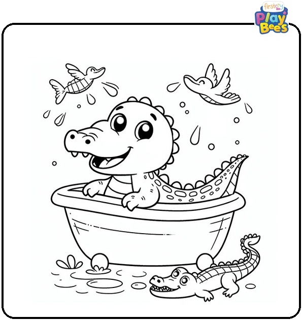 Alligator In Tub Coloring Page Alligator In Tub Coloring Page