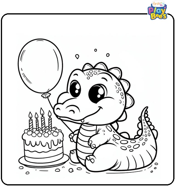 Alligator with Birthday Balloon Coloring Page Alligator with Birthday Balloon Coloring Page