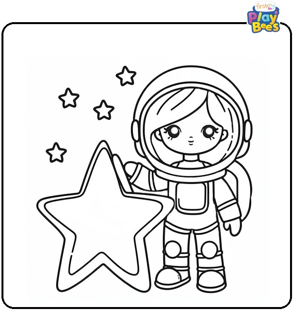 Astronaut and Stars Coloring Page
