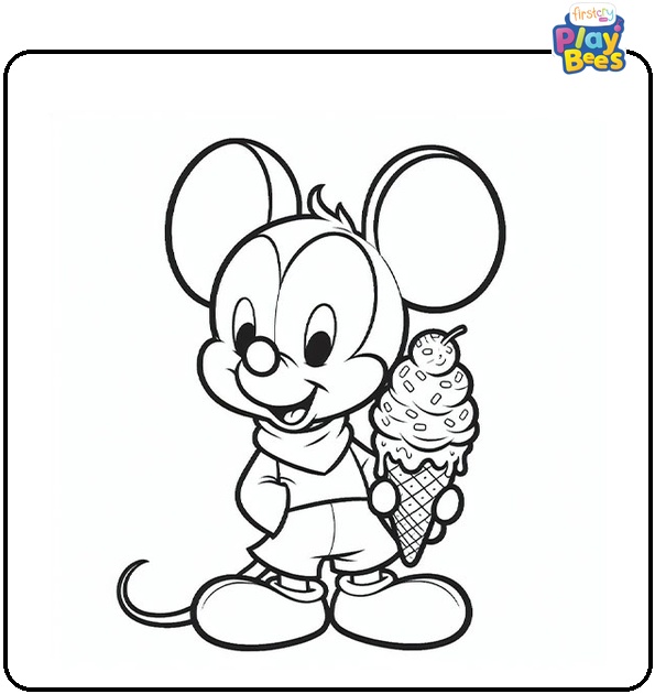 Baby Minnie Mouse Eating Ice Cream Coloring Page