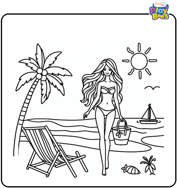 Barbie At the Beach Coloring Page Barbie At the Beach Coloring Page