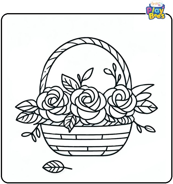Basket with Roses Coloring Page