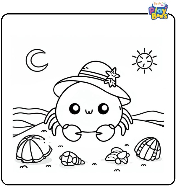 Cute Crab Beach Coloring Page Cute Crab Beach Coloring Page