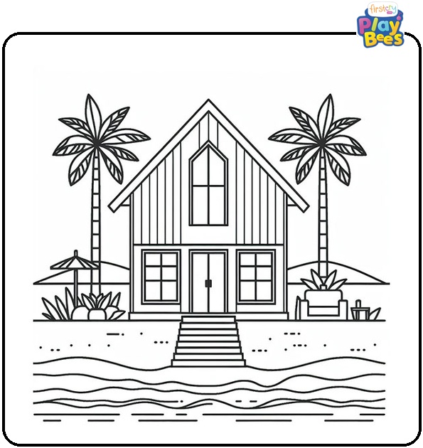 Beach House Coloring Page Beach House Coloring Page