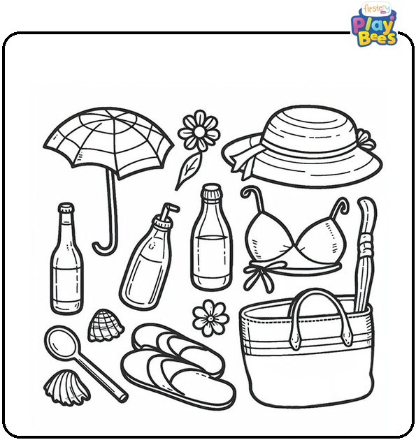 Beach Items Coloring Page Beach Items Coloring Page