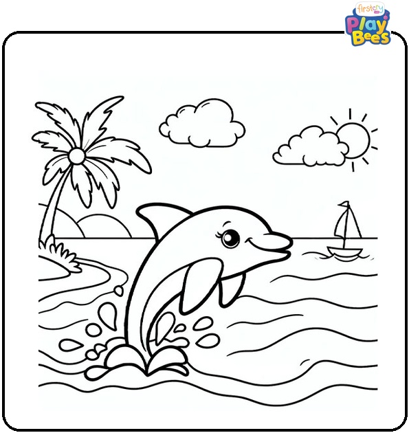 Beach Playful Dolphins Coloring Page Beach Playful Dolphins Coloring Page