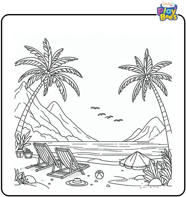 Beach Scenery Coloring Page Beach Scenery Coloring Page