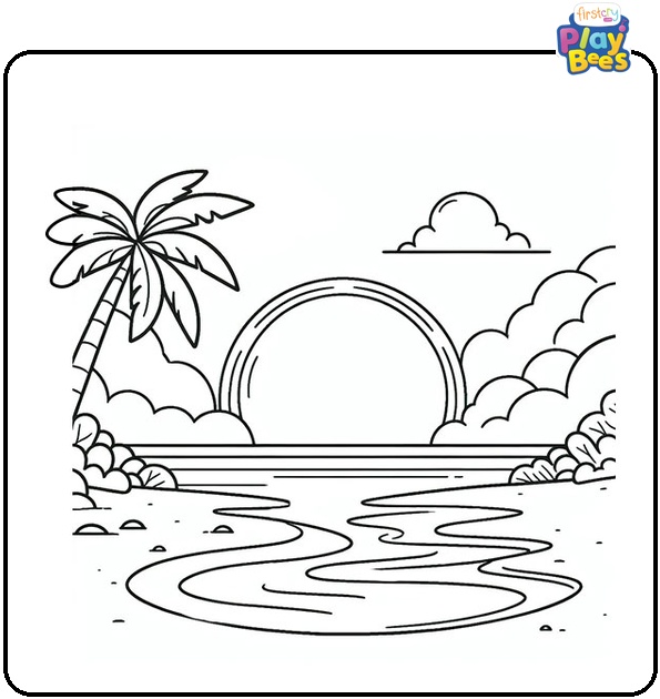 Beach Sunset Coloring Page Beach Sunset Coloring Page