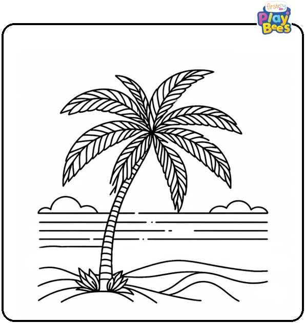 Beach with Palm Tree Coloring Page Beach with Palm Tree Coloring Page