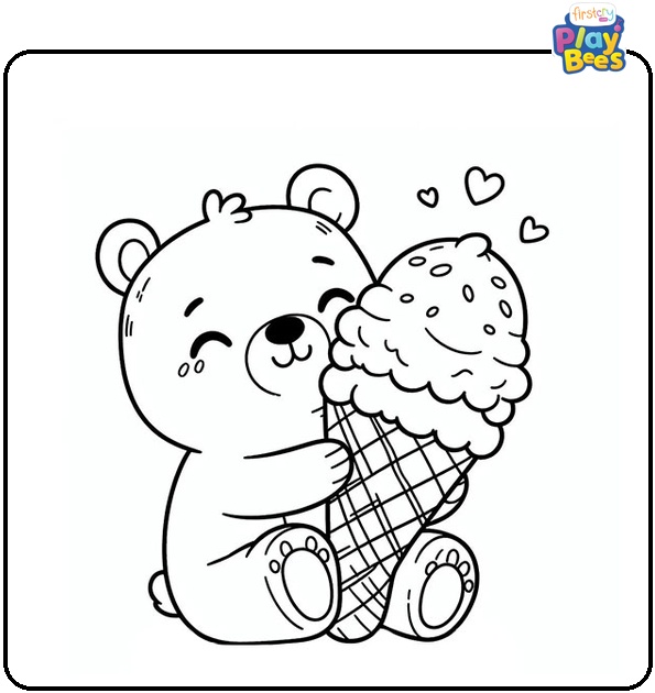 Bear with Big Ice Cream Coloring Page