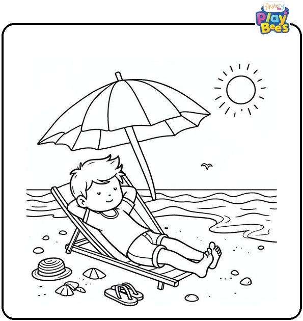 Boy Relaxing on the Beach Summer Coloring Page Boy Relaxing on the Beach Summer Coloring Page