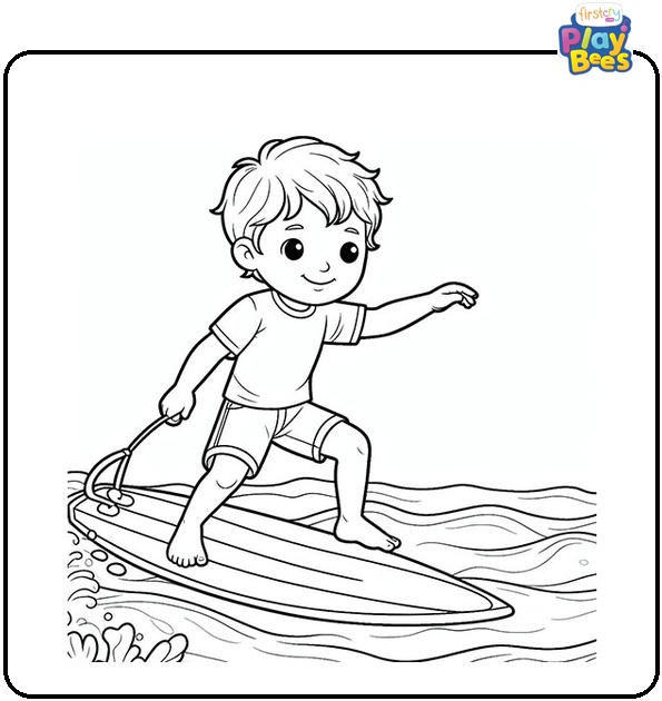 Boy Surfing Coloring Page Boy Surfing Coloring Page