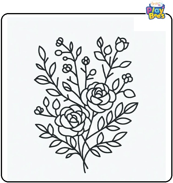 Branches with Roses Coloring Page