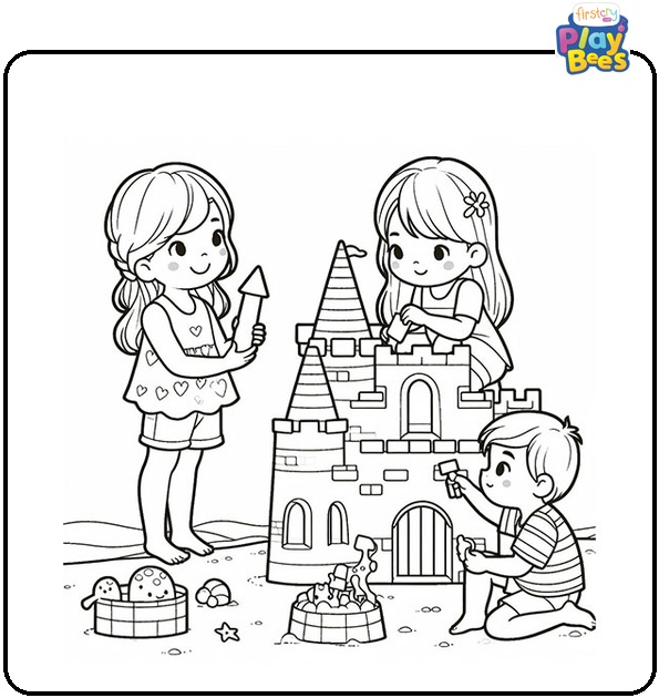 Building Beach Castles Coloring Page Building Beach Castles Coloring Page
