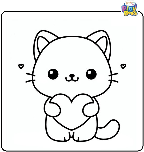 Cat Holding a Heart Coloring Page