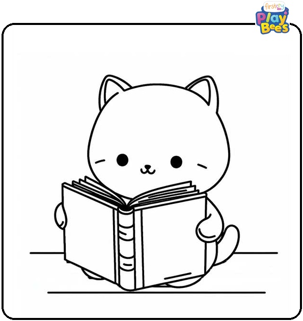 Cat Reading Book Coloring Page Cat Reading Book Coloring Page