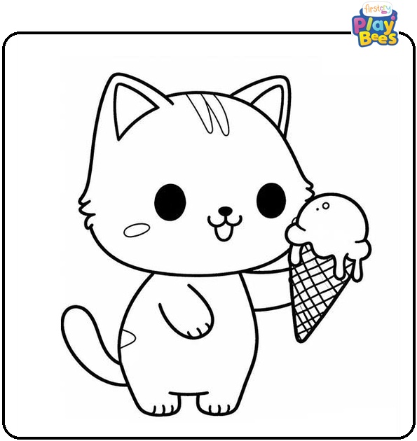 Cat With Ice Cream Coloring Page Cat With Ice Cream Coloring Page