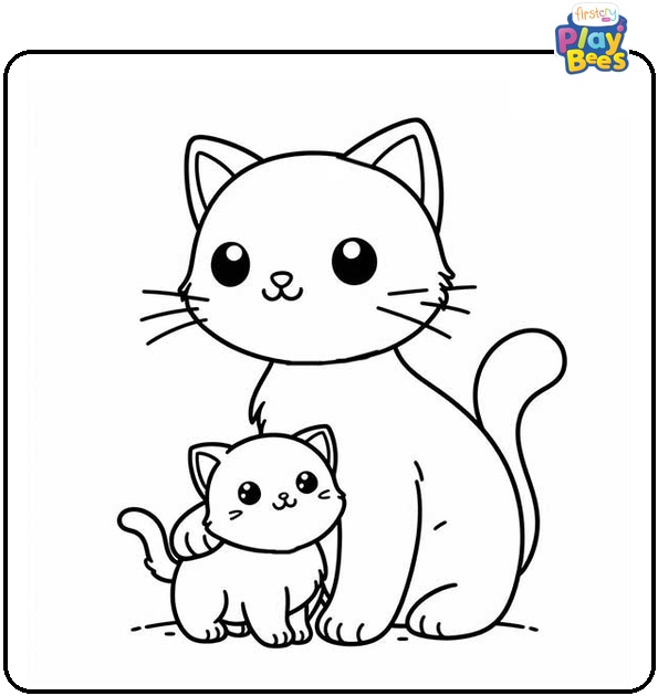 Cat and Kitten Coloring Page Cat and Kitten Coloring Page