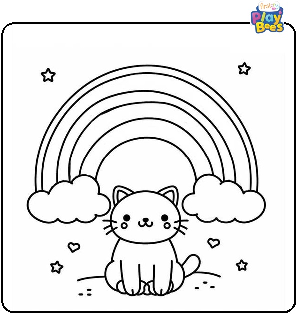Cat and Rainbow Coloring Page Cat and Rainbow Coloring Page