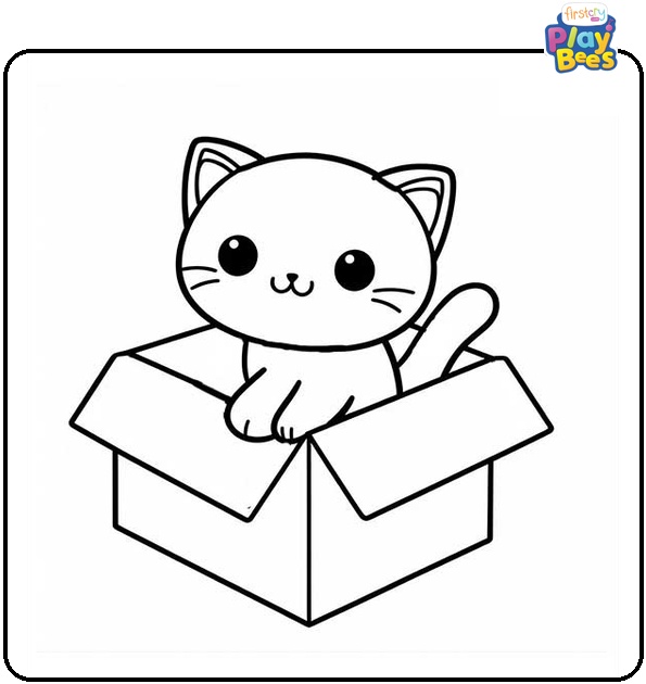 Cat in Box Coloring Page Cat in Box Coloring Page