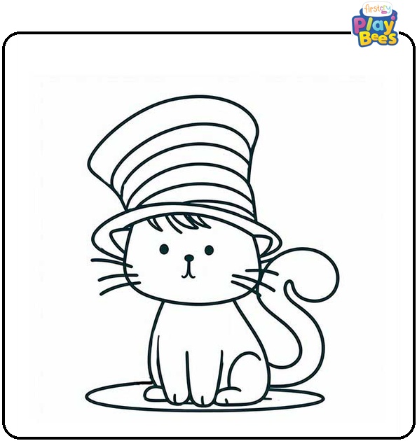 Cat in Cap Coloring Page Cat in Cap Coloring Page