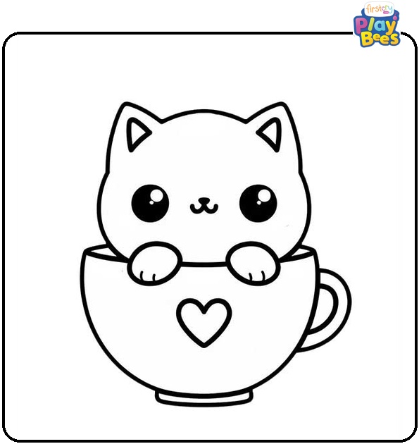 Cat in Cup Coloring Page Cat in Cup Coloring Page