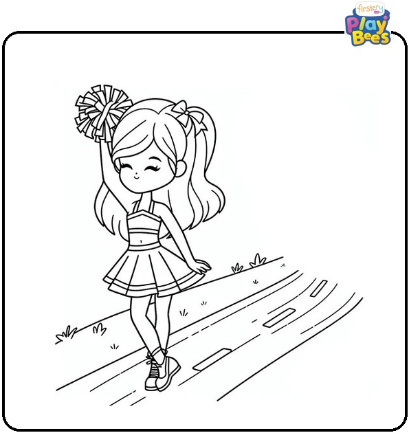 Cheering on the Road Cheerleader Coloring Page
