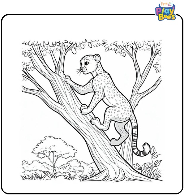 Cheetah Climbing Tree Coloring Page Cheetah Climbing Tree Coloring Page