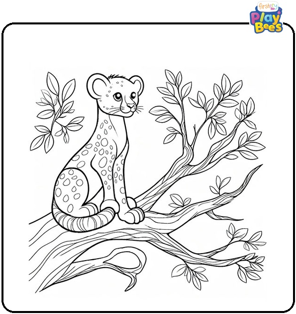 Cheetah Sitting on the Tree Coloring Page Cheetah Sitting on the Tree Coloring Page