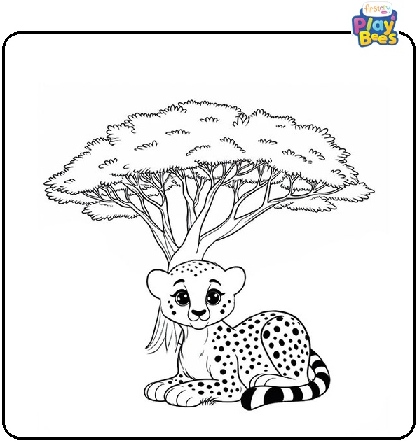 Cheetah Under a Tree Coloring Page Cheetah Under a Tree Coloring Page